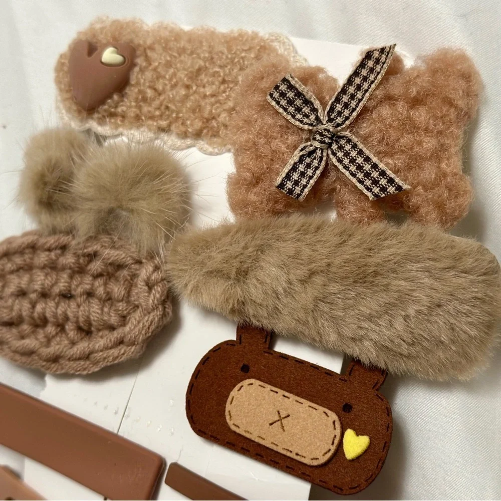 Kids Hair Accessories Set - Pastel and Neutral Tones Bear and garden theme